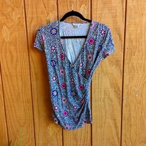 Boden Floral Faux Wrap Shirt size 6